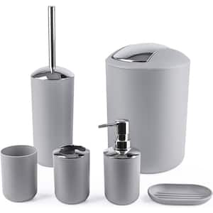 Bathroom Accessories Set 6-Piece Plastic Gift Set, Gray, Storage Jar/Container