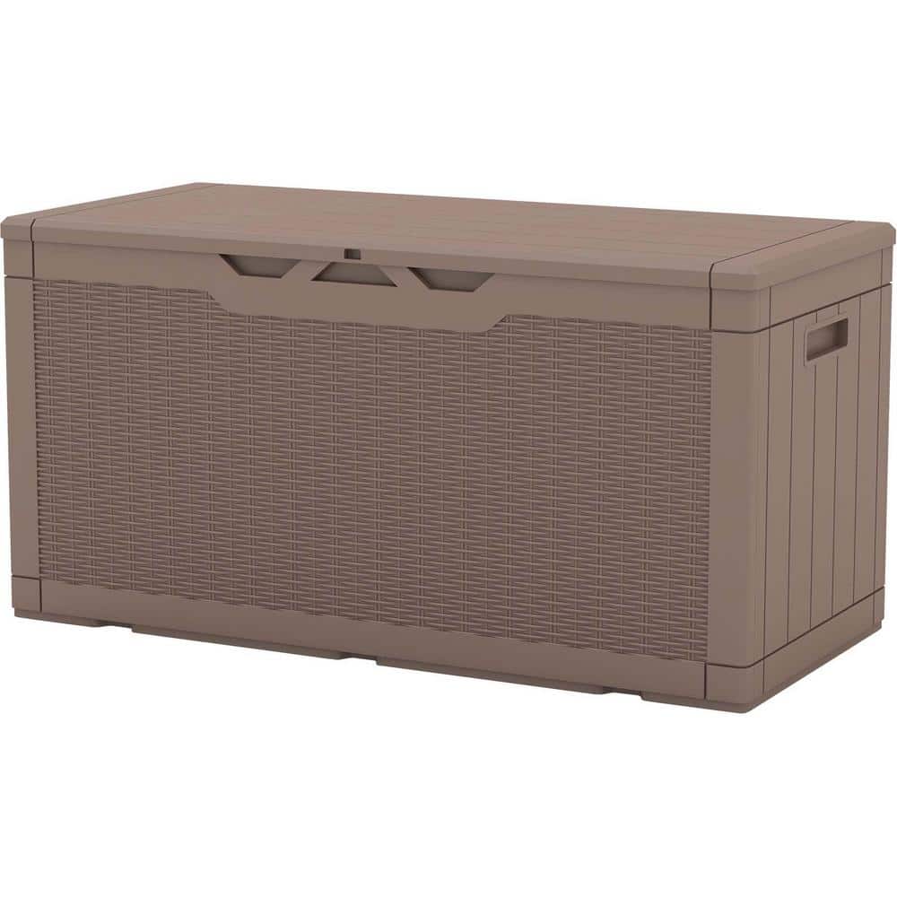 Light Brown Lockable Wicker Resin Deck Box, 100 Gallon