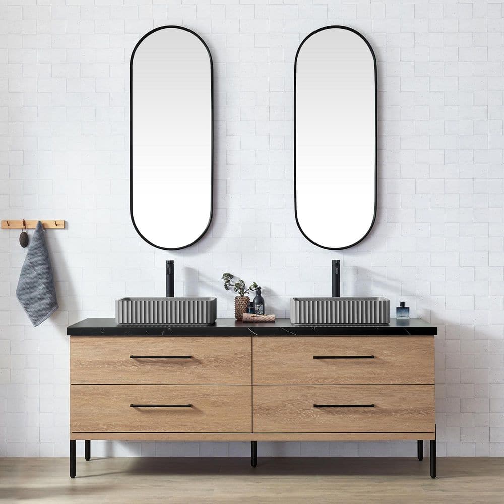 Trento 72 in.W x 21.7 in.D x 34.6 in.H Double Bath Vanity in North American Oak with Black Sintered Stone Top and Mirror price history on PriceWatchPro