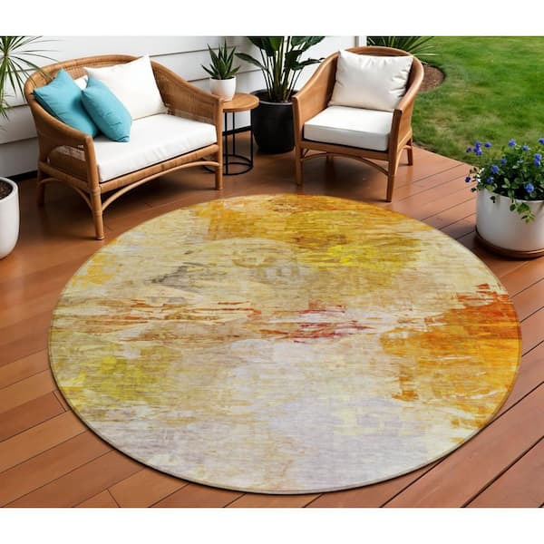 Orange, Copper, Terra Cotta 8 ft.  RoundWoven Abstract Polyester Round Indoor / Outdoor Area Rug