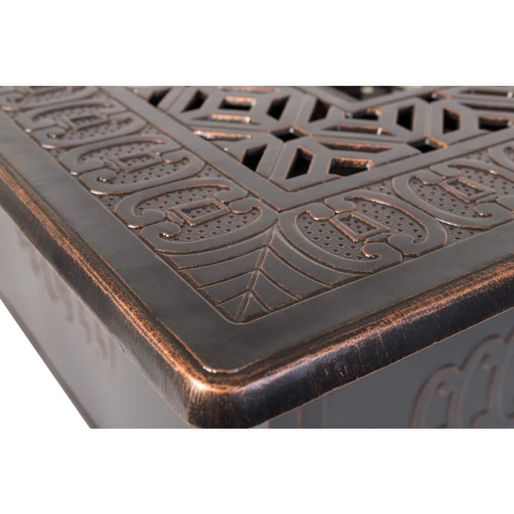 Dynasty Antique Bronze Aluminum Gas Fire Pit Table with Scrollwork Motif