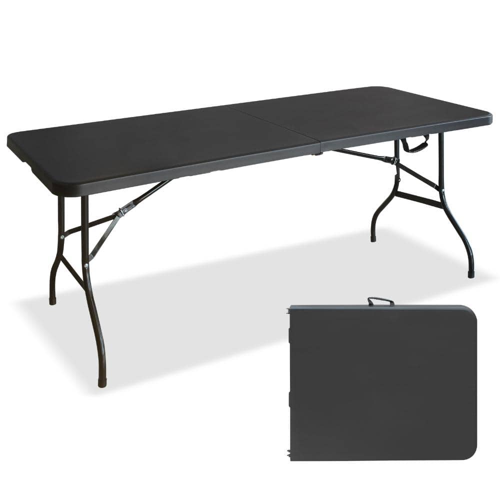6FT Black Rectangular Plastic Folding Picnic Table, Indoor/Outdoor Party Table with Adjustable Legs Seats 6-People price history on PriceWatchPro
