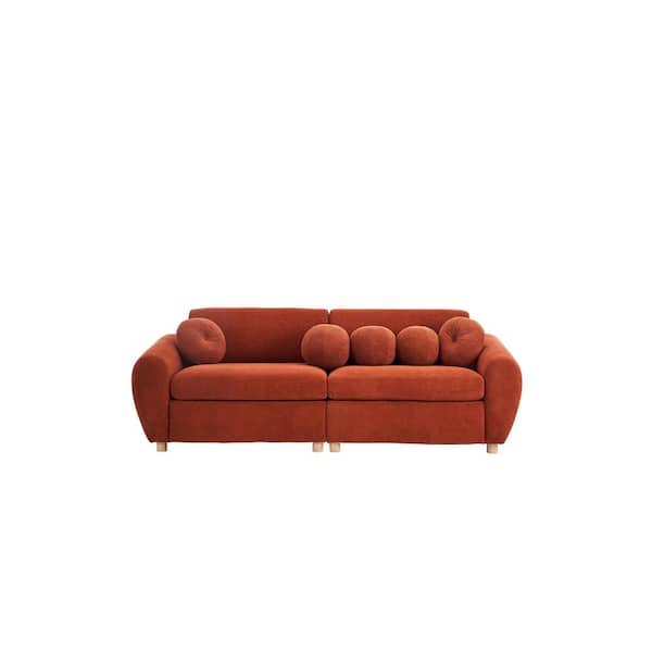 Z-joyee 84.6 in Wide Round Arm Chenille Rectangle Modern Upholstered Sofa in Orange