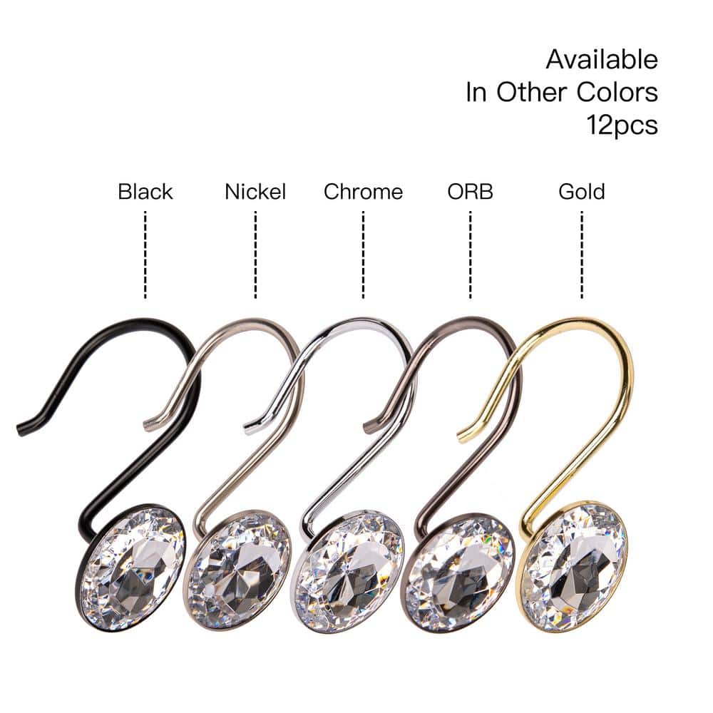 Oil Rubbed Bronze Crystal Shower Curtain Hooks Set of 12