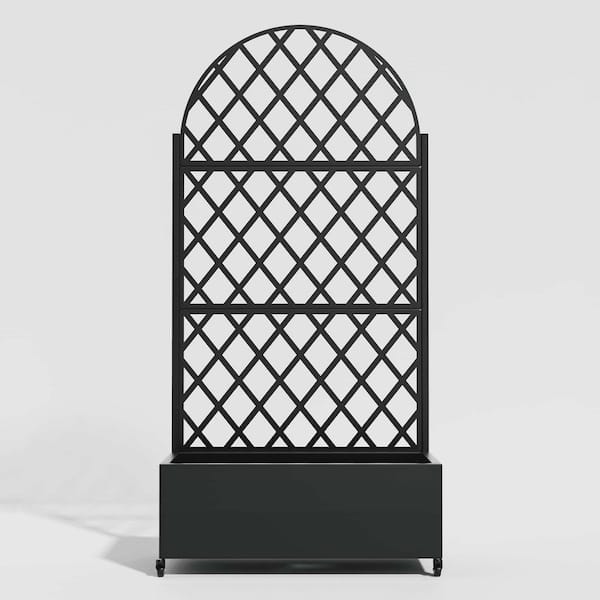 Arch Metal Planter Box with Trellis with Wheels Black
