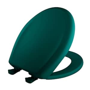 Slow Close Round Closed Front Plastic Toilet Seat in Teal Removes for Easy Cleaning and Never Loosens