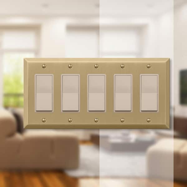 Metallic 5 Gang Rocker Steel Wall Plate - Brushed Bronze