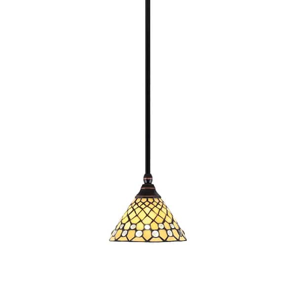 Unbranded Sparta 100-Watt 1-Light Black Copper Mini Pendant Light with Starlight Art Glass and Light Bulb Not Included