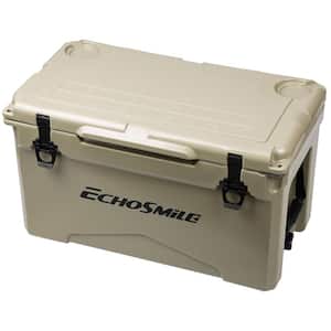 35 qt. Outdoor Khaki Insulated Box Cooler with Stretch Lock, Non-Slip Rubber Mat and 4 Handles
