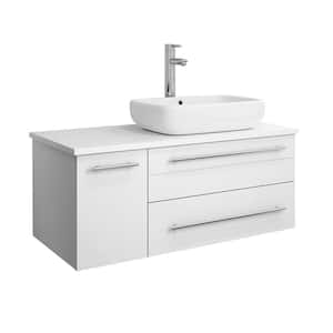 Lucera 36 in. W Wall Hung Bath Vanity in White with Quartz Stone Vanity Top in White with White Basin