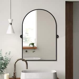 24 in. W x 31.5 in. H Modern Arch-Top Metal Framed Black Pivoted Wall Vanity Mirror