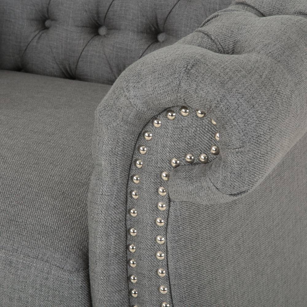 Dark Gray Velvet Chesterfield Accent Chair with Birch Wood Legs