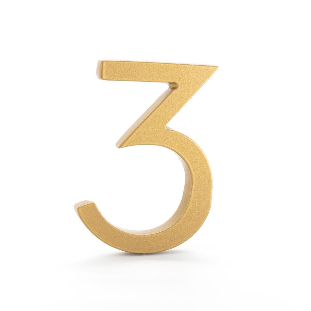 "8"" Gold Aluminum floating or flat Modern House Numbers 0-9 - 3" price history on PriceWatchPro