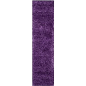 Milan Shag 2 ft. x 10 ft. Purple Solid Runner Rug