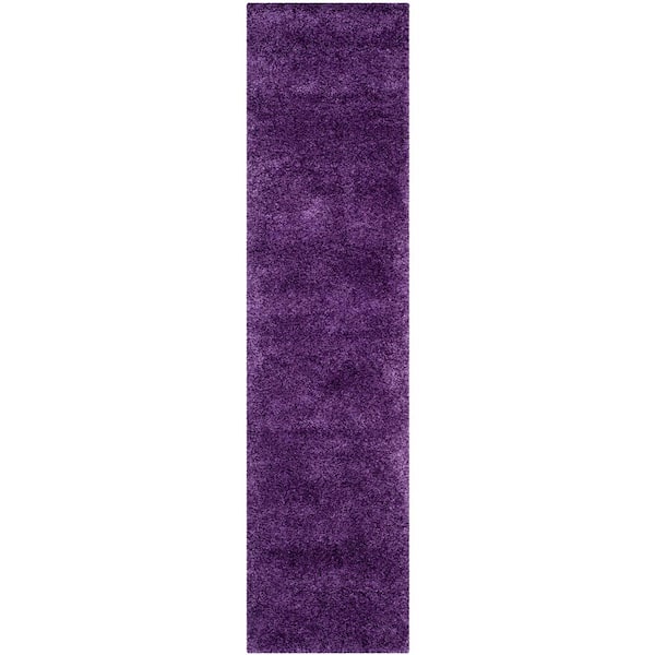 Milan Shag 2 ft. x 20 ft. Purple Solid Flokati Runner Rug