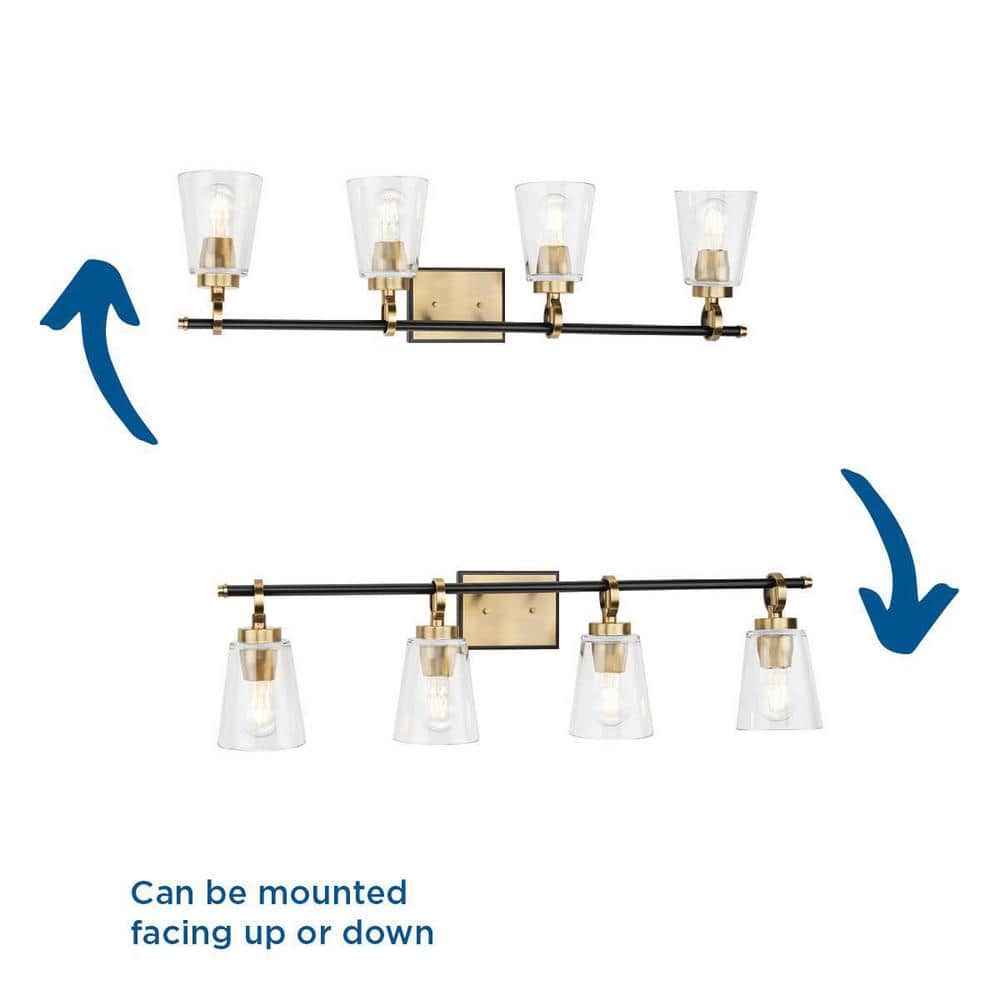 Cassell 4-Light Black and Brass Vanity Fixture with Clear Glass Shades
