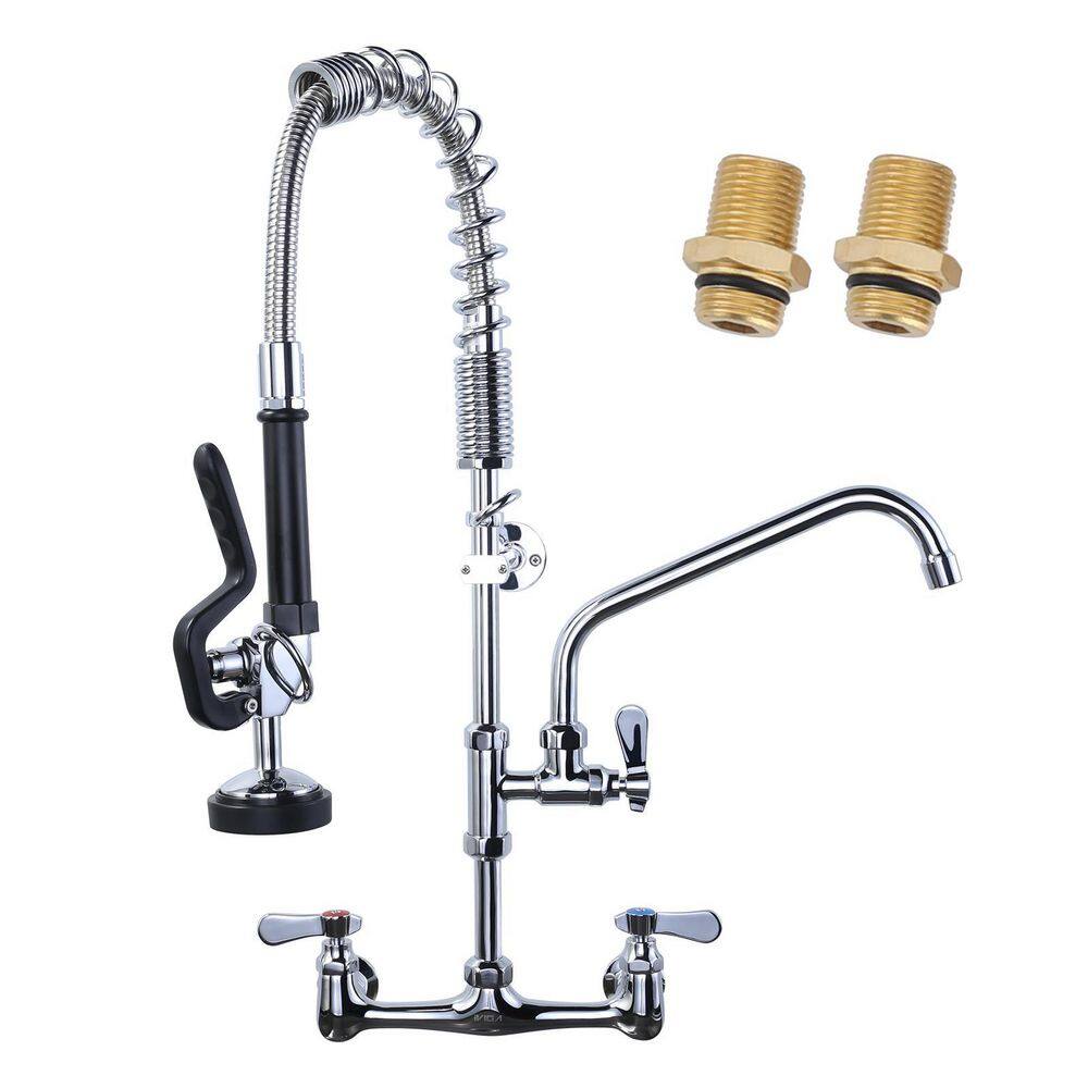 44 Inch Commercial Pre-Rinse Kitchen Faucet - Deck Mount, Brass, Silver - Model 3804A-12-44