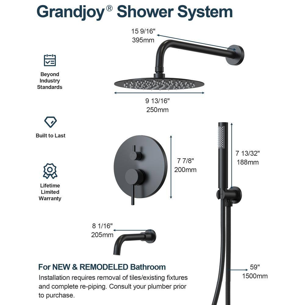 Matte Black Adjustable Rainfall Shower Head Set with Handheld Spray