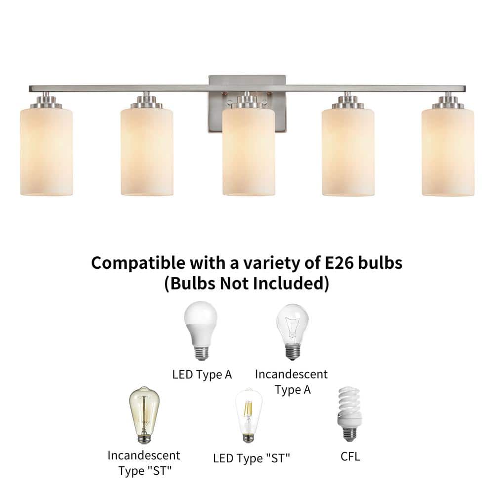 Brushed Nickel 5-Light Vanity Fixture with Frosted Glass Shades