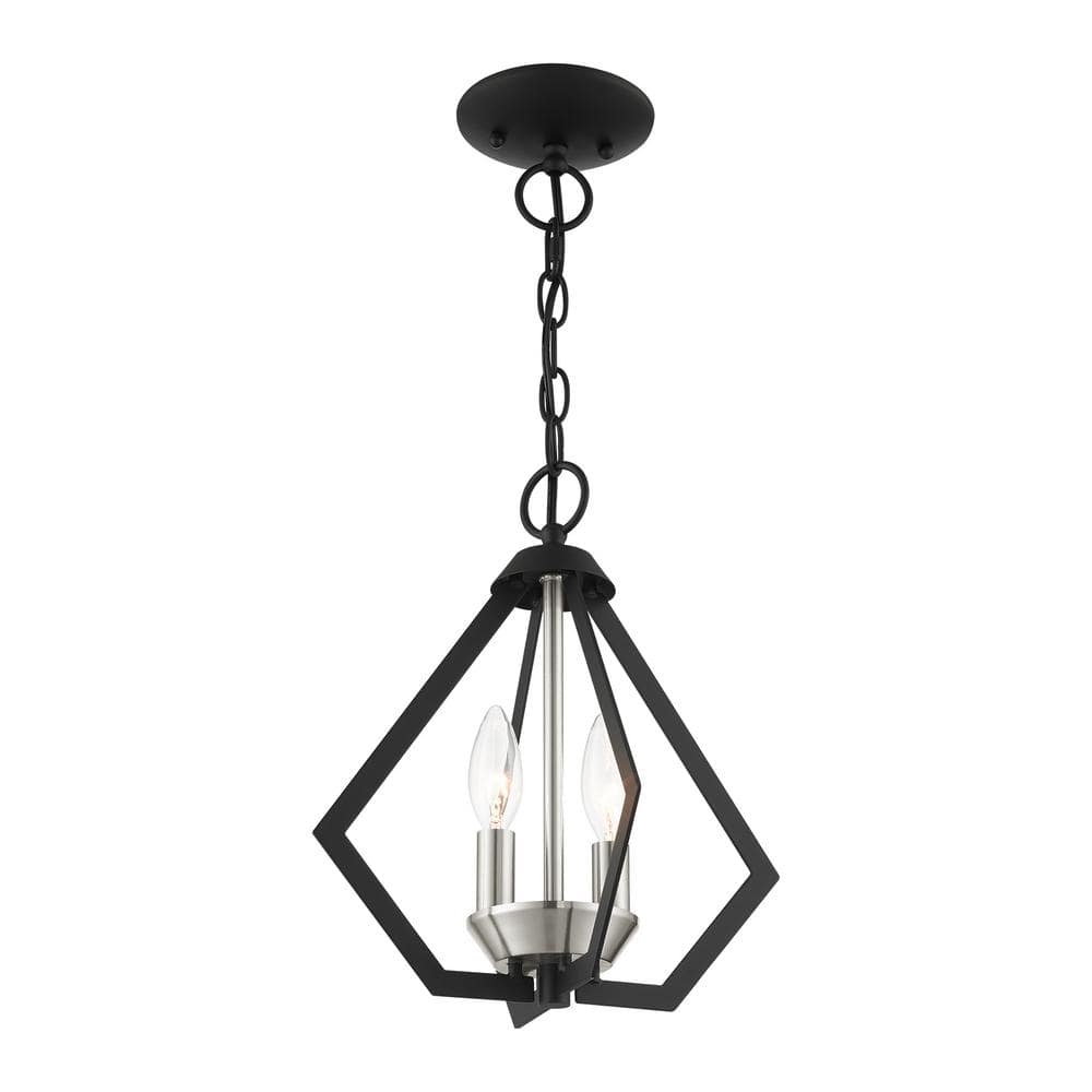 Mini Crystal LED 2-Light Indoor/Outdoor Pendant - Black & Brushed Nickel