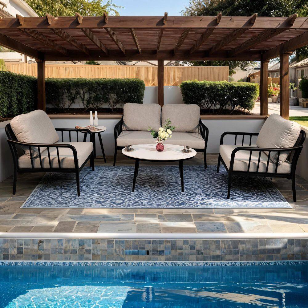 5-Piece Aluminium Patio Conversation Set with Beige Cushions