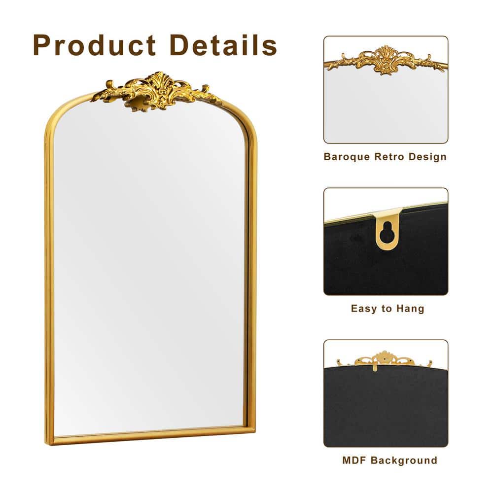 Crane Lake 24"x36" Gold Arched Metal Framed Decorative Mirror