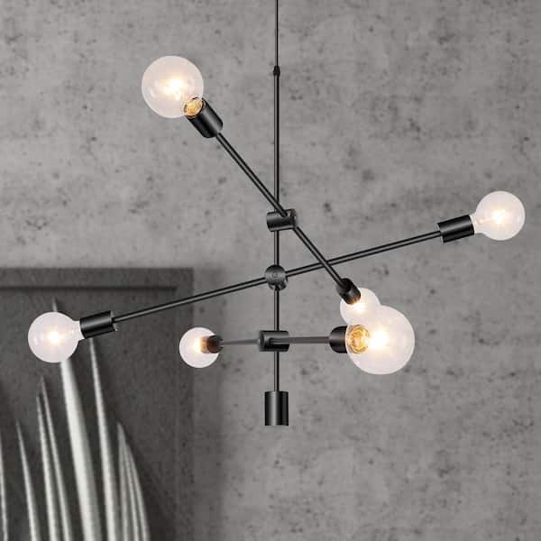YANSUN 6-Light Black Unique Modern Linear Chandelier Pendant