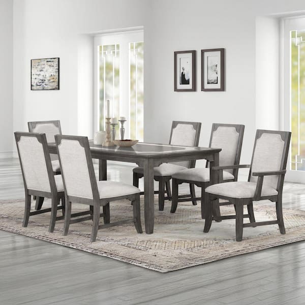 New Classic Furniture Lisbon 7-Piece Rectangle Gray Wood/Marble Top Dining Set (Seats 6)