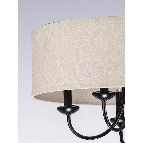 Progress Lighting Drum Shade 5-Light Matte Black Farmhouse Chandelier