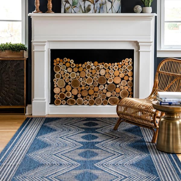 Ranya Tribal Blue 2 ft. x 8 ft. Indoor/Outdoor Runner Patio Rug
