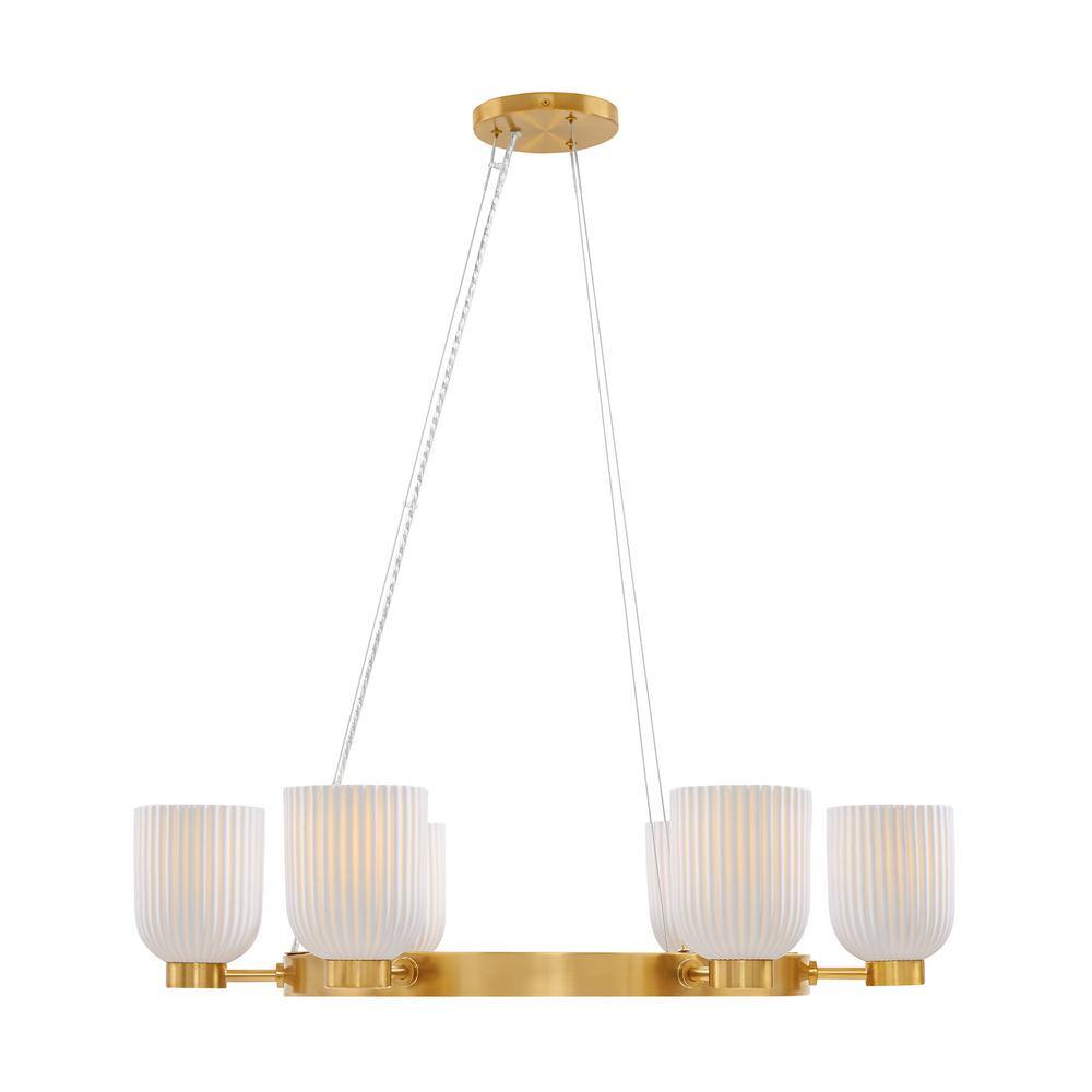 Isla Blanca 6-Light Warm Brass Chandelier with Porcelain Shades