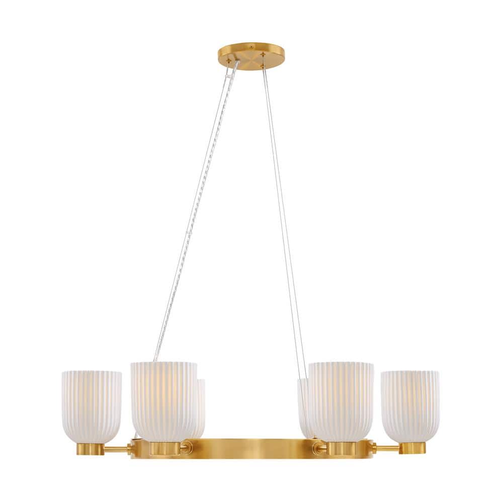 Isla Blanca 6-Light Warm Brass Chandelier with Porcelain Shades