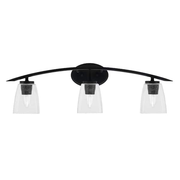 Unbranded Siena 29 in. 3-Light Vanity Light Matte Black with Clear Bubble Glass Shades
