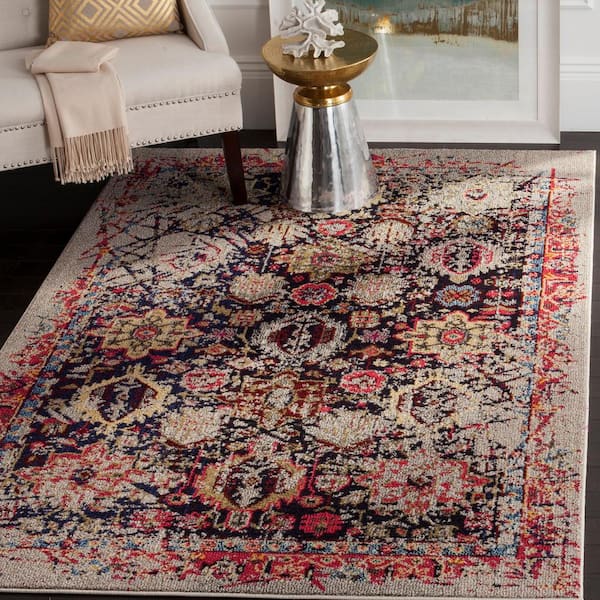 Monaco Grey/Multi 9 ft. x 12 ft. Antique Floral Border Area Rug