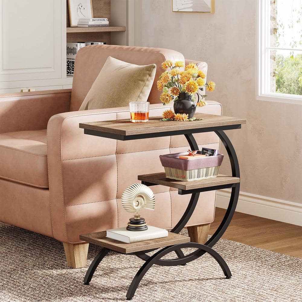 Kerlin 23.62 in. Width Dark Brown Wood C-Shaped End Side Table - thumbnail 6