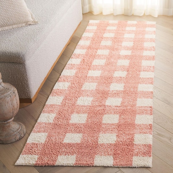 Easy Care Ivory/Rust 2 ft. x 8 ft. Solid Lattice Grid Runner Rug