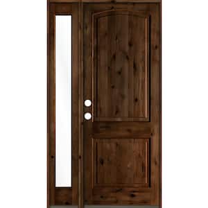 50 in. x 96 in. Knotty Alder 2-Panel Right-Hand/Inswing Clear Glass Provincial Stain Wood Prehung Front Door w/Sidelite