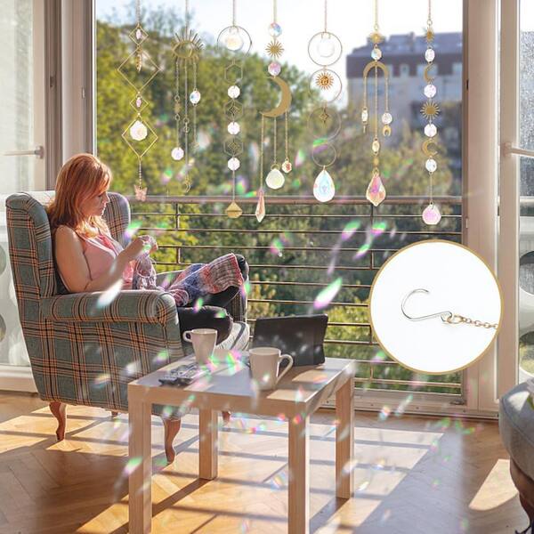 Phewnyzo 10-Pieces Colorful Crystal Suncatchers with Chain Pendant