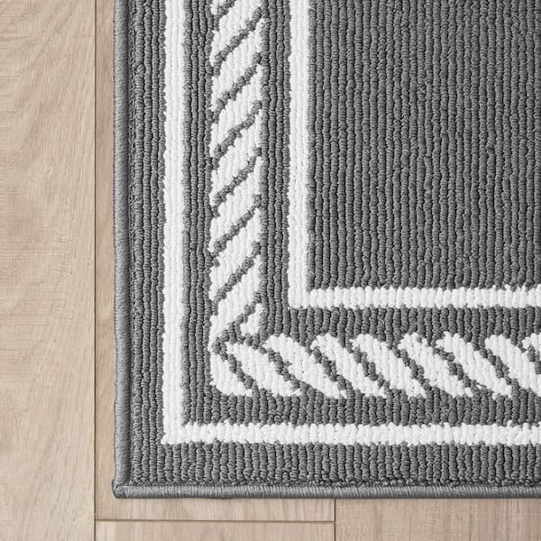 Rope Border Dark Gray/White 2 ft. x 4 ft. Tufted Border Polypropylene Accent Rug