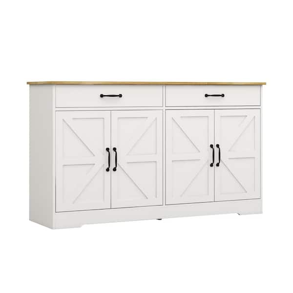 FUNKOL 55.91 in. x 15.75 in. x 32.09 in. MDF Ready to Assemble Base Kitchen Cabinet in White with 2 Drawers and 4 Doors