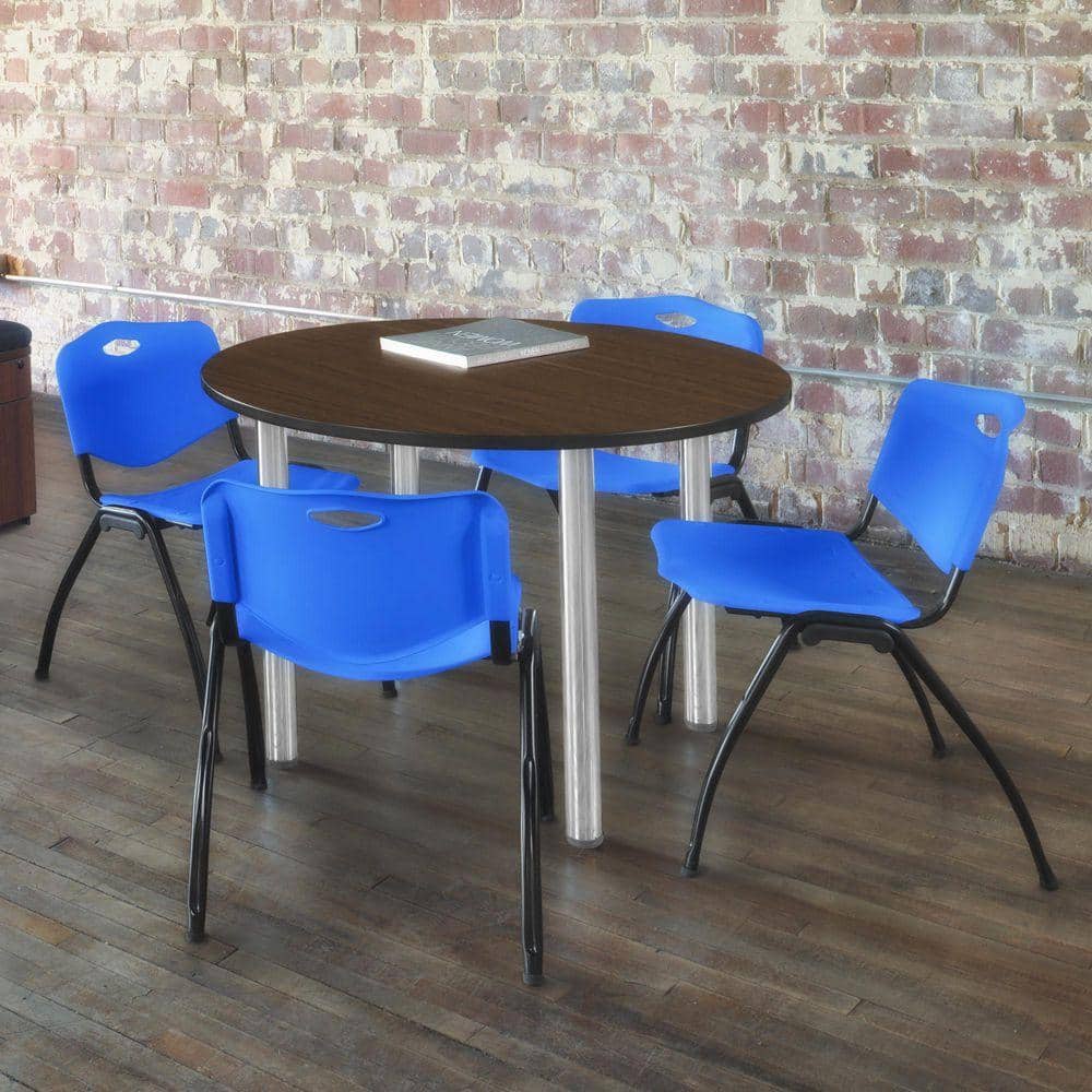 Regency Kee 36 in. Neo Walnut Round Breakroom Table Desk and 4 'M ...