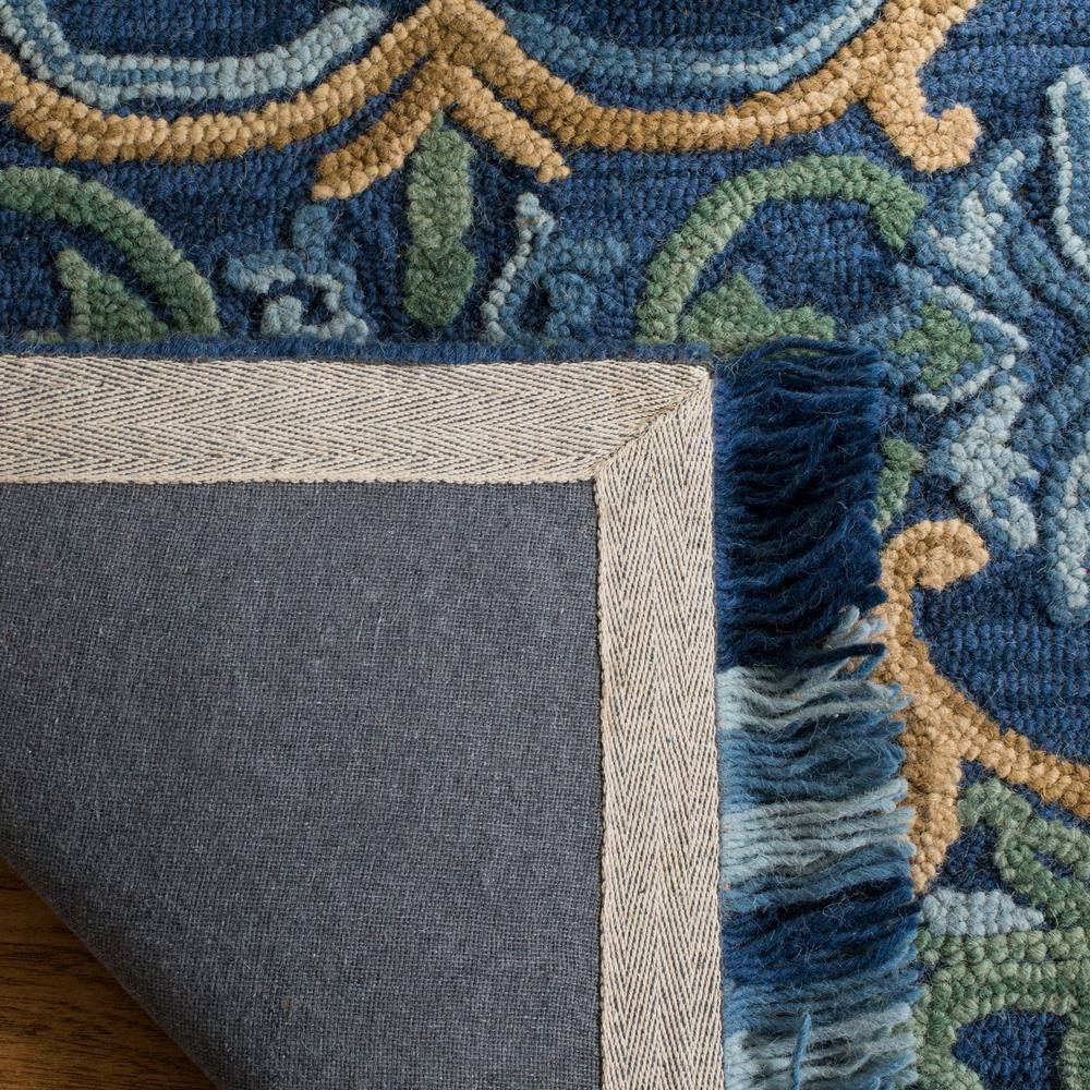 Handmade Blue and Green Floral Wool Runner Rug, 2'3" x 8'
