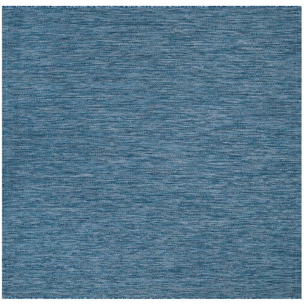 Courtyard Navy 9 ft. x 9 ft. Coastal Ikat Solid Indoor/Outdoor Patio Square Area Rug