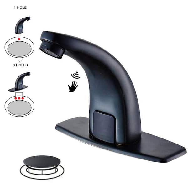 BWE DC Powered Commercial Touchless Single Hole Bathroom Faucet With Deck Plate & Pop Up Drain In Oil Rubbed Bronze