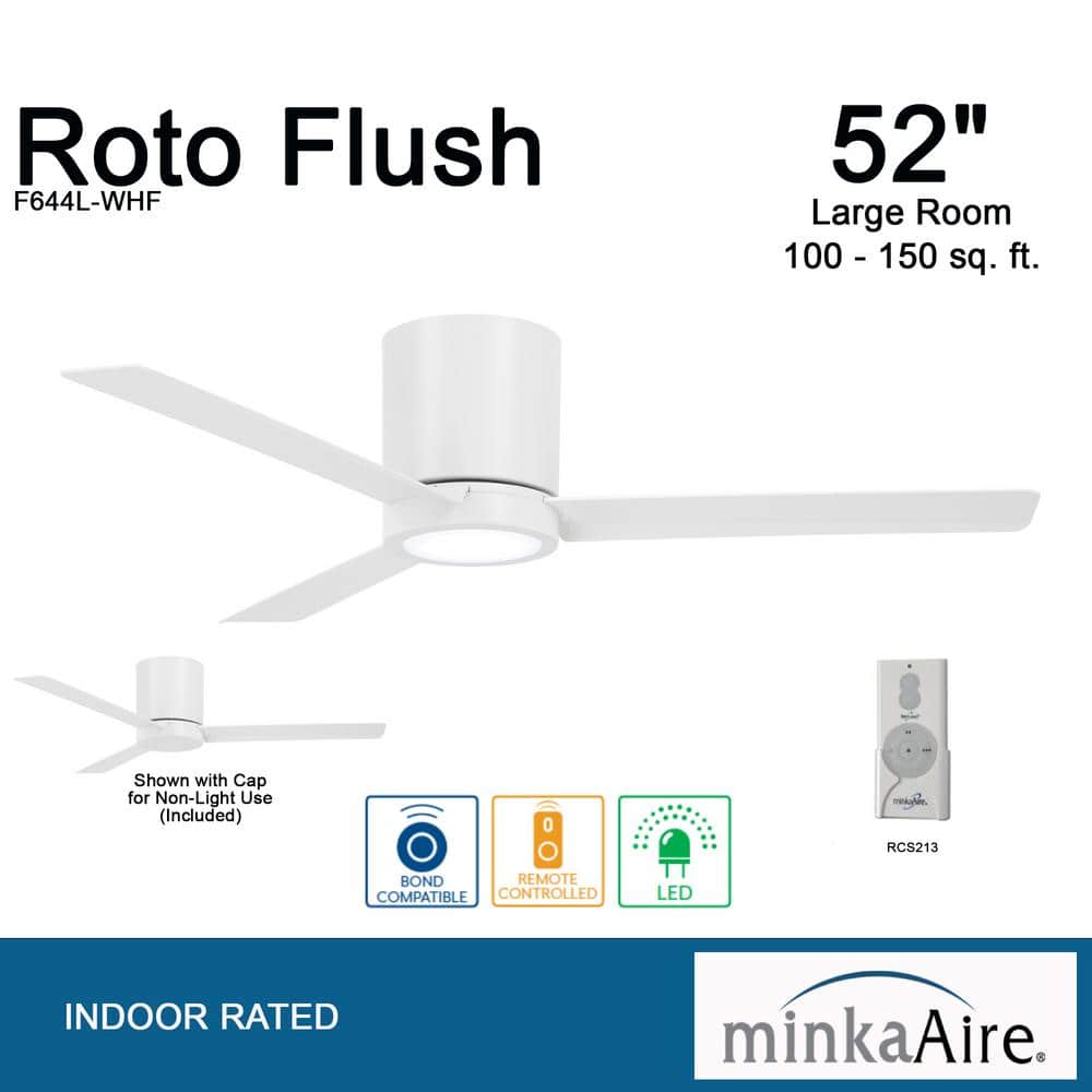 52" Flat White LED Hugger Ceiling Fan with Remote