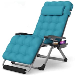 Fnloe 29 in.W Oversized Zero Gravity Chair Metal Outdoor Chaise Lounge with Light Blue Removable Cushion and Headrest