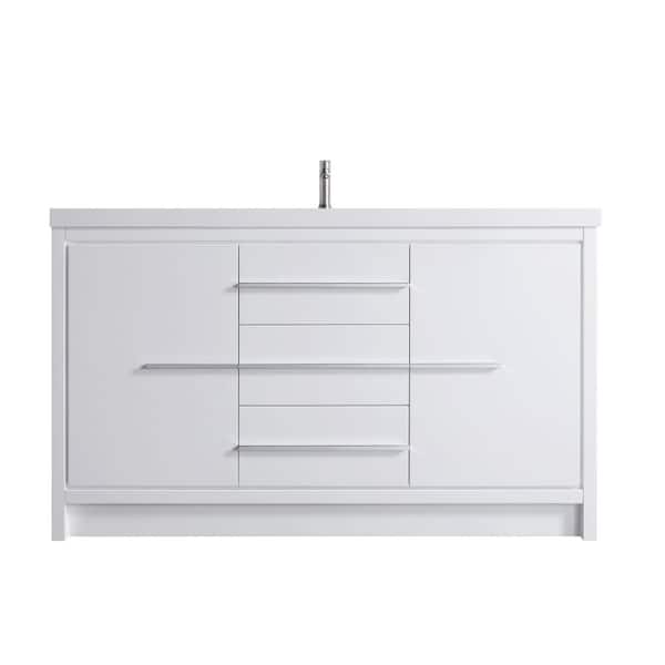 TOOLKISS 59.25 in. x 19.7 in. D x 41 in. H Single Sink Bath Vanity in White with White Ceramic Top