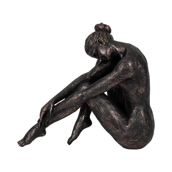 Liv & Skye Bronze 16 in. x 14 in. Resin Resting Ballerina Sculpture