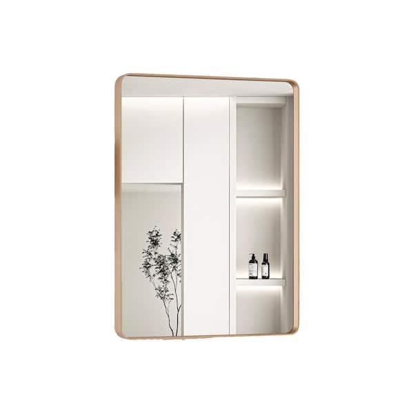 24 in. W x 32 in. H Rectangular Framed Wall Bathroom Vanity Mirror in Gold