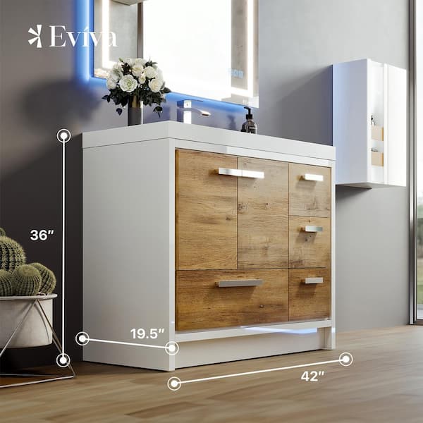 Eviva Grace 42 in. W x 20 in. D x 36 in. H Bathroom Vanity in Gray Oak with White Acrylic Vanity Top with White Sink